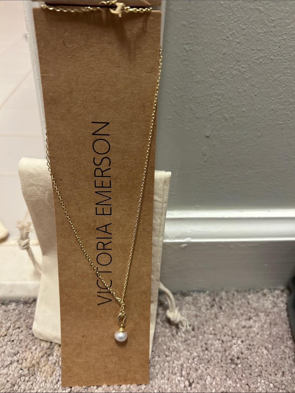 Victoria Emerson Gold Necklace with Single White Pearl Drop